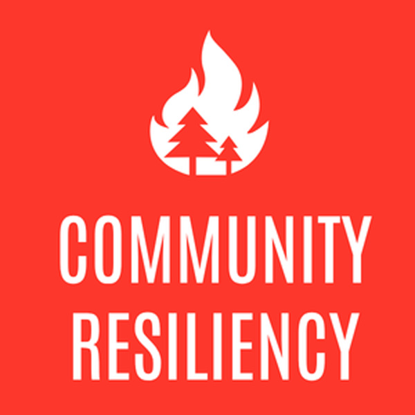 Community Resiliency graphic with an illustration of trees inside a shape of a fire