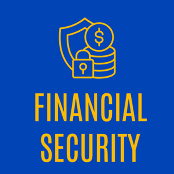Financial Security graphic with an illustration of coins, a security lock, and a shield