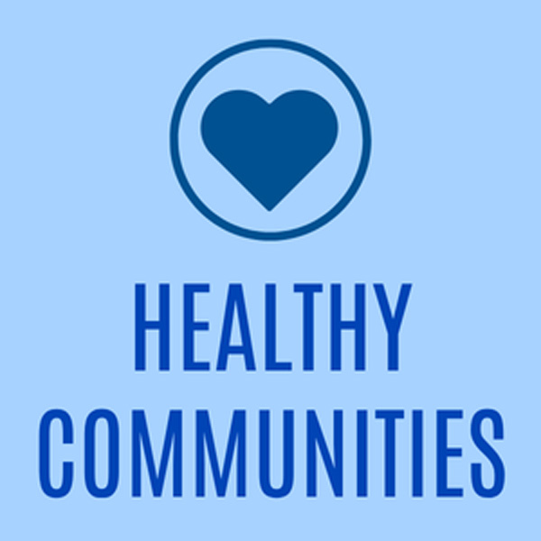 Healthy Communities graphic with an illustration of a heart on a circle