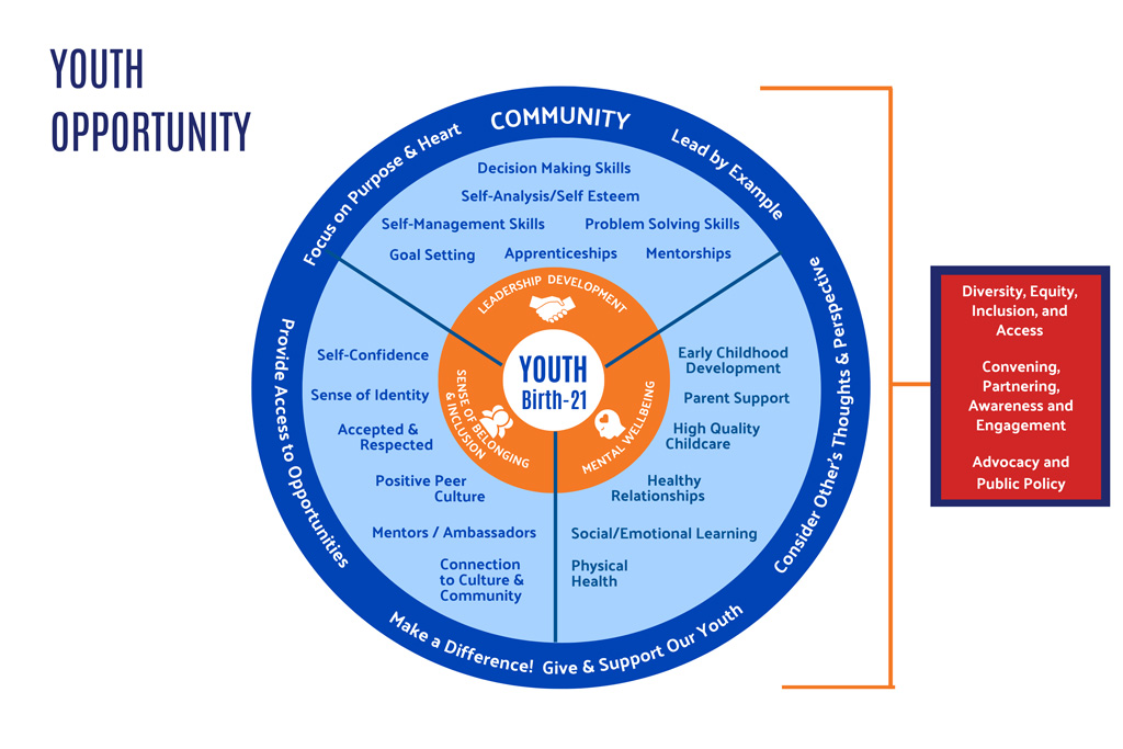 Illustration of Youth Opportunities, as a wheel infographic